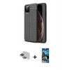 MARSİLYAN™- iPhone 11 Pro Max Kılıf Doruk Klasik Özel Seri - Siyah 34D Izgaralı Cam + Pers Alüminyum Kamera Lens - YL