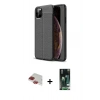 MARSİLYAN™- iPhone 11 Pro Max Kılıf Doruk Klasik Özel Seri - Siyah 360 Mat Full Body Arka Koruyucu + Kırmızı Pers Alüminyum Kamera Lens