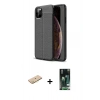 MARSİLYAN™- iPhone 11 Pro Max Kılıf Doruk Klasik Özel Seri - Siyah 360 Mat Full Body Arka Koruyucu + Renkli Kamera Lens Koruma Cam - SI