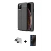 MARSİLYAN™- iPhone 11 Pro Max Kılıf Doruk Klasik Özel Seri - Siyah 3D Antistatik Hayalet Cam Ekran Koruyucu + Pers Alüminyum Kamera Lens - SH