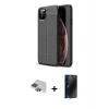 MARSİLYAN™- iPhone 11 Pro Max Kılıf Doruk Klasik Özel Seri - Siyah 3D Antistatik Hayalet Cam Ekran Koruyucu + Pers Alüminyum Kamera Lens - YL