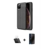 MARSİLYAN™- iPhone 11 Pro Max Kılıf Doruk Klasik Özel Seri - Siyah 3D Antistatik Hayalet Cam Ekran Koruyucu + Kamera Lens Koruma Cam - SF