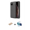 MARSİLYAN™- iPhone 11 Pro Max Kılıf Doruk Klasik Özel Seri - Siyah 3D Antistatik Seramik Nano Ekran Koruyucu + Renkli Kamera Lens Koruma Cam - TU
