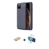 MARSİLYAN™- iPhone 11 Pro Max Kılıf Doruk Klasik Özel Seri - Siyah 3D Antistatik Seramik Nano Ekran Koruyucu + Yeşil Renkli Kamera Lens Koruma Cam