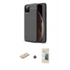 MARSİLYAN™- iPhone 11 Pro Max Kılıf Doruk Klasik Özel Seri - Siyah 6D Mat Seramik Hayalet Nano Ekran Koruyucu + Renkli Kamera Lens Koruma Cam - MI