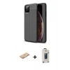 MARSİLYAN™- iPhone 11 Pro Max Kılıf Doruk Klasik Özel Seri - Siyah Bilvis Hayalet Cam Ekran Koruyucu + Renkli Kamera Lens Koruma Cam - TU