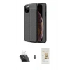 MARSİLYAN™- iPhone 11 Pro Max Kılıf Doruk Klasik Özel Seri - Siyah Mat Seramik Nano Ekran Koruyucu + Kamera Lens Koruma Cam - SF