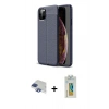 MARSİLYAN™- iPhone 11 Pro Max Kılıf Doruk Klasik Özel Seri - Siyah Polymer Nano Ekran Koruyucu + Lacivert Pers Alüminyum Kamera Lens