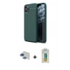 MARSİLYAN™- iPhone 11 Pro Max Kılıf Doruk Klasik Özel Seri - Siyah Polymer Nano Ekran Koruyucu + Lacivert Pers Alüminyum Kamera Lens