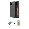 MARSİLYAN™- iPhone 11 Pro Max Kılıf Doruk Klasik Özel Seri - Siyah Polymer Nano Ekran Koruyucu + Metal Kamera Lens Koruma Cam - MI