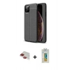 MARSİLYAN™- iPhone 11 Pro Max Kılıf Doruk Klasik Özel Seri - Siyah Polymer Nano Ekran Koruyucu + Pers Alüminyum Kamera Lens - KI