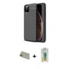 MARSİLYAN™- iPhone 11 Pro Max Kılıf Doruk Klasik Özel Seri - Siyah Polymer Nano Ekran Koruyucu + Rainbow Kamera Lens Koruma Cam - GD