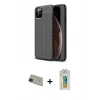 MARSİLYAN™- iPhone 11 Pro Max Kılıf Doruk Klasik Özel Seri - Siyah Polymer Nano Ekran Koruyucu + Rainbow Kamera Lens Koruma Cam - YL