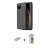 MARSİLYAN™- iPhone 11 Pro Max Kılıf Doruk Klasik Özel Seri - Siyah Polymer Nano Ekran Koruyucu + Renkli Kamera Lens Koruma Cam - SI