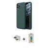 MARSİLYAN™- iPhone 11 Pro Max Kılıf Doruk Klasik Özel Seri - Siyah Polymer Nano Ekran Koruyucu + Yeşil Pers Alüminyum Kamera Lens