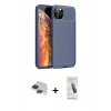MARSİLYAN™- iPhone 11 Pro Max Kılıf Eksen Form Prime - Şeffaf Pasifik Cam Ekran Koruyucu + Pers Alüminyum Kamera Lens - SH