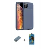 MARSİLYAN™- iPhone 11 Pro Max Kılıf Eksen Form Prime - Siyah 18D Cam Ekran Koruyucu + Metal Kamera Lens Koruma Cam - AKYL