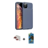 MARSİLYAN™- iPhone 11 Pro Max Kılıf Eksen Form Prime - Siyah 18D Cam Ekran Koruyucu + Pers Alüminyum Kamera Lens - KI