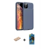MARSİLYAN™- iPhone 11 Pro Max Kılıf Eksen Form Prime - Siyah 18D Cam Ekran Koruyucu + Renkli Kamera Lens Koruma Cam - PE