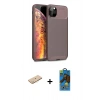 MARSİLYAN™- iPhone 11 Pro Max Kılıf Eksen Form Prime - Siyah 18D Cam Ekran Koruyucu + Sarı Renkli Kamera Lens Koruma Cam