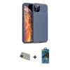 MARSİLYAN™- iPhone 11 Pro Max Kılıf Eksen Form Prime - Siyah 18D Cam Ekran Koruyucu + Yeşil Rainbow Kamera Lens Koruma Cam