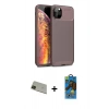 MARSİLYAN™- iPhone 11 Pro Max Kılıf Eksen Form Prime - Siyah 18D Cam Ekran Koruyucu + Yeşil Rainbow Kamera Lens Koruma Cam