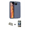 MARSİLYAN™- iPhone 11 Pro Max Kılıf Eksen Form Prime - Siyah 34D Hayalet Izgaralı Cam + Rainbow Kamera Lens Koruma Cam - GD