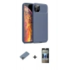 MARSİLYAN™- iPhone 11 Pro Max Kılıf Eksen Form Prime - Siyah 34D Hayalet Izgaralı Cam + Shine Kamera Lens Koruma Cam - GI