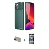 MARSİLYAN™- iPhone 11 Pro Max Kılıf Eksen Form Prime - Siyah 34D Hayalet Izgaralı Cam + Yeşil Rainbow Kamera Lens Koruma Cam