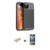 MARSİLYAN™- iPhone 11 Pro Max Kılıf Eksen Form Prime - Siyah 34D Hayalet Izgaralı Cam + Yeşil Renkli Kamera Lens Koruma Cam