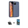 MARSİLYAN™- iPhone 11 Pro Max Kılıf Eksen Form Prime - Siyah 34D Izgaralı Cam + Şeffaf Kamera Lens Koruma Cam