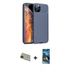 MARSİLYAN™- iPhone 11 Pro Max Kılıf Eksen Form Prime - Siyah 34D Izgaralı Cam + Yeşil Rainbow Kamera Lens Koruma Cam
