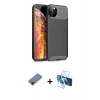 MARSİLYAN™- iPhone 11 Pro Max Kılıf Eksen Form Prime - Siyah 3D Antistatik Cam Ekran Koruyucu + Metal Kamera Lens Koruma Cam - SH