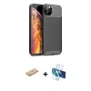 MARSİLYAN™- iPhone 11 Pro Max Kılıf Eksen Form Prime - Siyah 3D Antistatik Cam Ekran Koruyucu + Renkli Kamera Lens Koruma Cam - PE