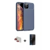 MARSİLYAN™- iPhone 11 Pro Max Kılıf Eksen Form Prime - Siyah 3D Antistatik Hayalet Cam Ekran Koruyucu + Pers Alüminyum Kamera Lens - KI