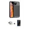 MARSİLYAN™- iPhone 11 Pro Max Kılıf Eksen Form Prime - Siyah 3D Antistatik Hayalet Cam Ekran Koruyucu + Pers Alüminyum Kamera Lens - YL