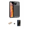 MARSİLYAN™- iPhone 11 Pro Max Kılıf Eksen Form Prime - Siyah 3D Antistatik Hayalet Cam Ekran Koruyucu + Renkli Kamera Lens Koruma Cam - MI