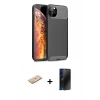 MARSİLYAN™- iPhone 11 Pro Max Kılıf Eksen Form Prime - Siyah 3D Antistatik Hayalet Cam Ekran Koruyucu + Renkli Kamera Lens Koruma Cam - SI