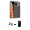 MARSİLYAN™- iPhone 11 Pro Max Kılıf Eksen Form Prime - Siyah 3D Antistatik Hayalet Cam Ekran Koruyucu + Yeşil Rainbow Kamera Lens Koruma Cam