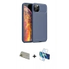 MARSİLYAN™- iPhone 11 Pro Max Kılıf Eksen Form Prime - Siyah 3D Antistatik Seramik Nano Ekran Koruyucu + Rainbow Kamera Lens Koruma Cam - GD