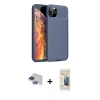 MARSİLYAN™- iPhone 11 Pro Max Kılıf Eksen Form Prime - Siyah 6D Mat Seramik Hayalet Nano Ekran Koruyucu + Lacivert Pers Alüminyum Kamera Lens