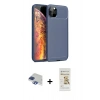 MARSİLYAN™- iPhone 11 Pro Max Kılıf Eksen Form Prime - Siyah Mat Seramik Nano Ekran Koruyucu + Pers Alüminyum Kamera Lens - LT