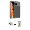 MARSİLYAN™- iPhone 11 Pro Max Kılıf Eksen Form Prime - Siyah Polymer Nano Ekran Koruyucu + Pers Alüminyum Kamera Lens - LT