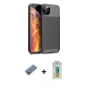 MARSİLYAN™- iPhone 11 Pro Max Kılıf Eksen Form Prime - Siyah Polymer Nano Ekran Koruyucu + Shine Kamera Lens Koruma Cam - PE
