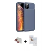 MARSİLYAN™- iPhone 11 Pro Max Kılıf Eksen Form Prime - Siyah Seramik Nano Ekran Koruyucu + Kırmızı Pers Alüminyum Kamera Lens