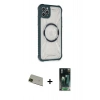 MARSİLYAN™- iPhone 11 Pro Max Kılıf Kutup Modern - Şeffaf 360 Full Body Arka Koruyucu + Yeşil Rainbow Kamera Lens Koruma Cam