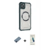 MARSİLYAN™- iPhone 11 Pro Max Kılıf Kutup Modern - Şeffaf Pasifik Cam Ekran Koruyucu + Mavi Metal Kamera Lens Koruma Cam