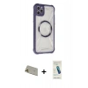 MARSİLYAN™- iPhone 11 Pro Max Kılıf Kutup Modern - Şeffaf Pasifik Cam Ekran Koruyucu + Rainbow Kamera Lens Koruma Cam - GD