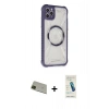 MARSİLYAN™- iPhone 11 Pro Max Kılıf Kutup Modern - Şeffaf Pasifik Cam Ekran Koruyucu + Yeşil Rainbow Kamera Lens Koruma Cam