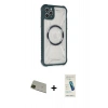 MARSİLYAN™- iPhone 11 Pro Max Kılıf Kutup Modern - Şeffaf Pasifik Cam Ekran Koruyucu + Yeşil Rainbow Kamera Lens Koruma Cam